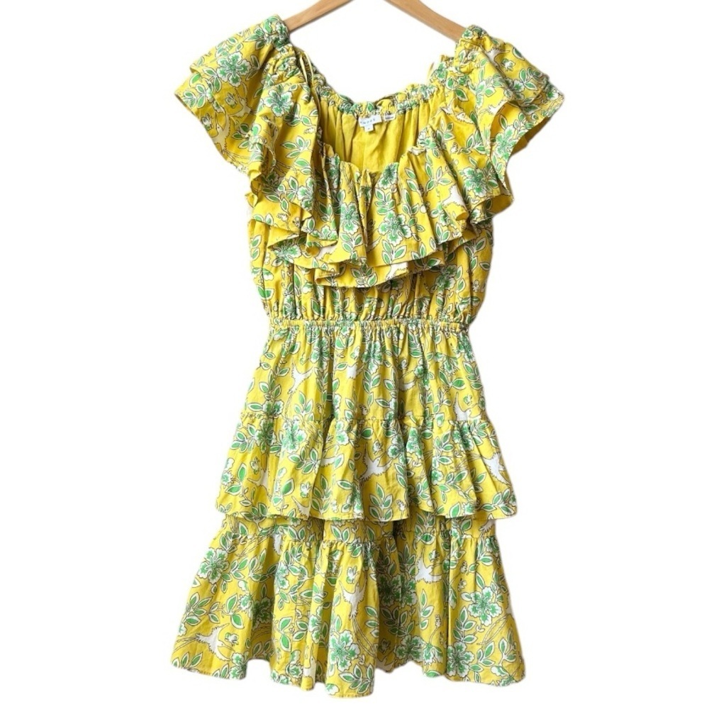 RHODE Yellow Floral Off-Shoulder Ruffle Mini Dress - Picture 6 of 16